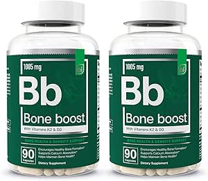 Temel Elements Bone Boost Bone Health Supplement - Bone Support anduba Supplement with Vitamin D 3, K2, Cissus Quadrangularis for Bone Strength - 180 Capsules (60 Day Supply) (2-Pack)