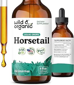 Wild & Organic Horsetail Herb Tincture - Saç Skin ve Nails Desteği - Sıvı Attail Supplement - Vegan, Şeker & Alkol Ücretsiz Banyo Ekstraları - 4 fl oz