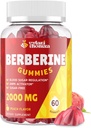 2000mg βερβερίνη συμπλήρωμα Gummies - Υψηλής ισχύος βερβερίνη με Ceylon Κανέλα Κάντυ, Κουρκουμάς, Μαγνήσιο, Χρώμιο - Χωρίς ζάχαρη, Vegan, χωρίς γλουτένη - Ροδάκινο Γεύση 60 Gummies - 1 συσκευασία