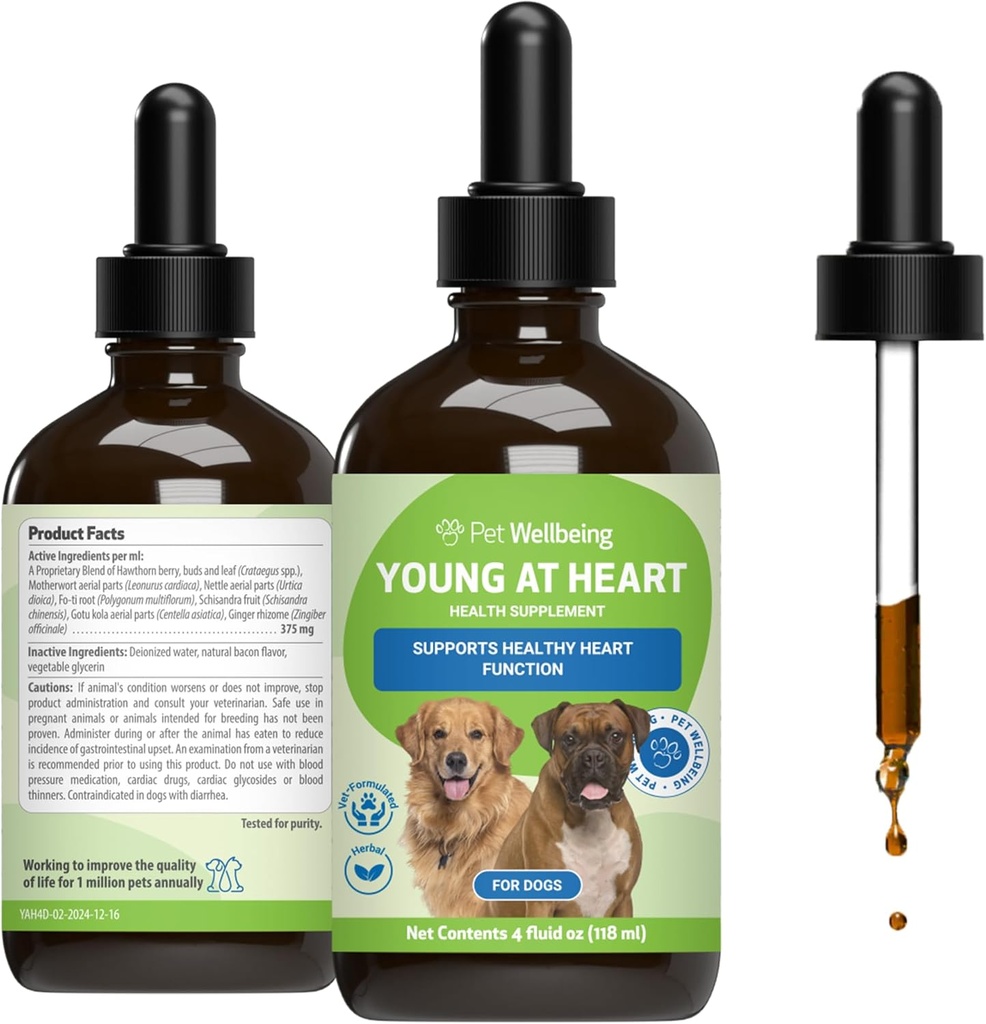 Pet Wellbeing Young at Heart for Dogs - Υγεία της καρδιάς, Κυκλοφορικό & Καρδιαγγειακό Σύστημα, Hawthorn, Motherwort, Schisandra - Κτηνιατρικό-Σχηματισμένο συμπλήρωμα βοτάνων 4 fl oz (118 ml)