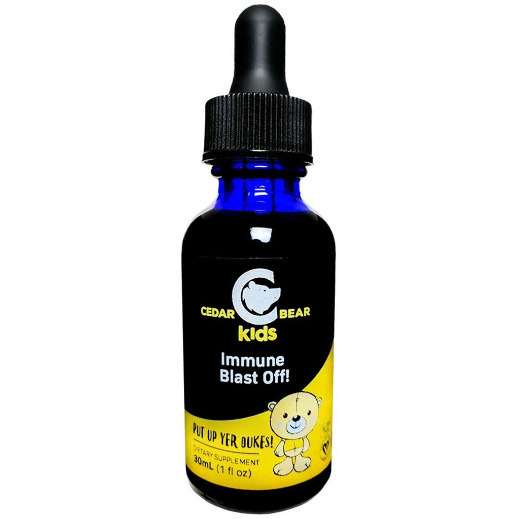 Cedar Bear Immune Blast Off! για παιδιά ένα υγρό βοτανικό συμπλήρωμα που υποστηρίζει και ενεργοποιεί την ανταπόκριση του ανοσοποιητικού συστήματος σε όλο το σώμα, συγκεκριμένα στο αναπνευστικό σύστημα 1 FL Oz