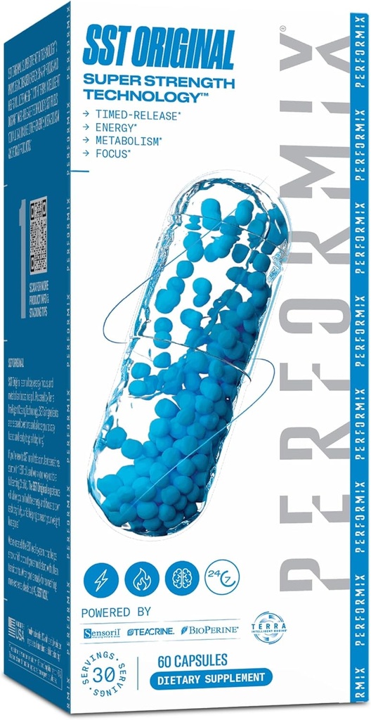PERFORMIX - SST Original - Προ προπόνηση - 250 mg καφεΐνη - Ενεργειακά συμπληρώματα - Δεν Crash - Καταλληλότητα Στόχοι - Nootropic - Χρονομετρημένη-απελευθέρωση για όλη την ημέρα Focus, Mood & Energy Boost - Άνδρες & Γυναίκες - 60 κάψουλες