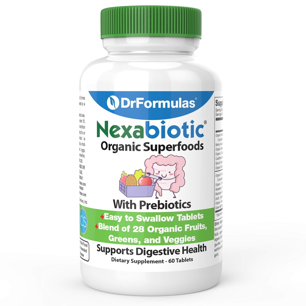 DrFormulas Organik Prebiyotik Fiber Constipation Relief | Nexabiyotik Superfood Tabs for Probiyotik Digestive Health, 60 Tablets