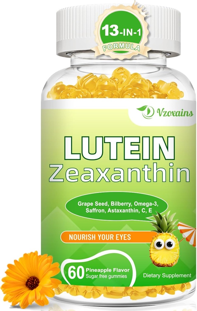 Zeaxanthin Gummies, Lutein ve Zeaxanthin Supplements with Eye Vitamins C, E, Bilberry for Eye Health - 60Cts