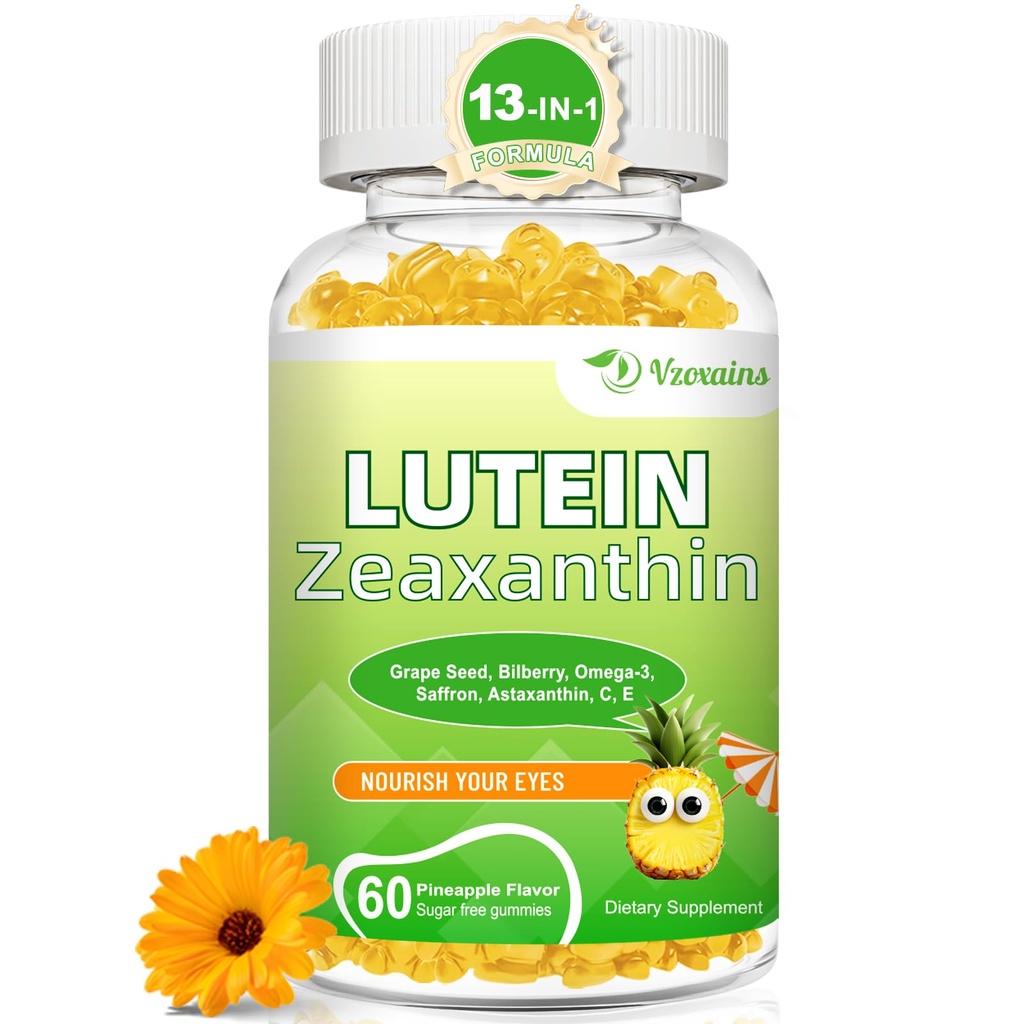 Zeaxanthin Gummies, Lutein ve Zeaxanthin Supplements with Eye Vitamins C, E, Bilberry for Eye Health - 60Cts