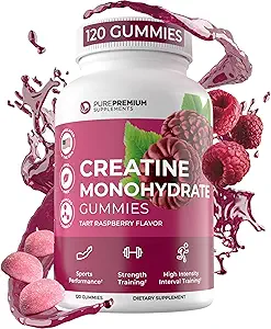 PurePremium Creatine Συμπληρώματα για άνδρες/γυναίκες - Μη-GMO Creatine Μονοένυδρη Gummies 5g για δύναμη, υποστήριξη αντοχής, αποκατάσταση μυών - 120 Gummies