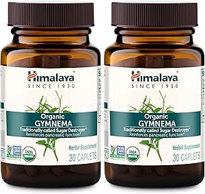 Himalaya Organic Gymnema Sylvestre – Υποστήριξη Μεταβολισμού Φυτικών Γλυκόζης - USDA Organic, Non-GMO, Vegan, Χωρίς Γλουτένη, Χωρίς Πρόσθετα, 700 mg, 30 Caplets (Pack of 2)