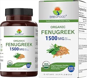 Brieofood Organik Fenugreek 1500 mg, 150 Hizmet, Vejetaryen, Gluten Free, 300 Vegetarian Tablets
