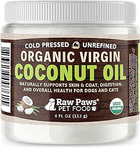 Raw Paws Organic Virgin Coconut Oil for Dogs & Cats, 4-oz - Supports Immune System, Digestion, Oral Health, Thyroid - All Natural Alerji Relief for Dogs - Hairball Relief