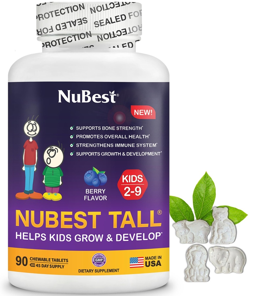 NuEn İyi Uzun Çocuklar - 2 ila 9 Yaş için Toddler ve Çocuklar Vitaminleri - Bone Strength, Genel Sağlık ve Immunity - Hayvan Şekilleri - 90 Chewable Berry Tabletler | 6 Hafta Supply Supply