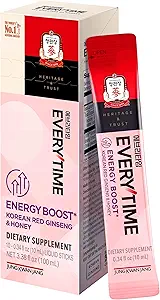 JUNG KWAN JANG Everytime Energy Boost Korean Red Ginseng Extract 1,000mg & Honey - Vegan Ginseng Energy Drink Liquid Stick Supplements - Builds Stamina & Immunity No Caffeine (10 Sticks, 0.34 fl oz)