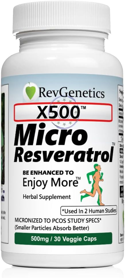 X500: Pure Resveratrol 500 mg - Pure Trans-Resveratrol - 30 Vegetarian Capsules - 500 mg per Capsule per Capsule
