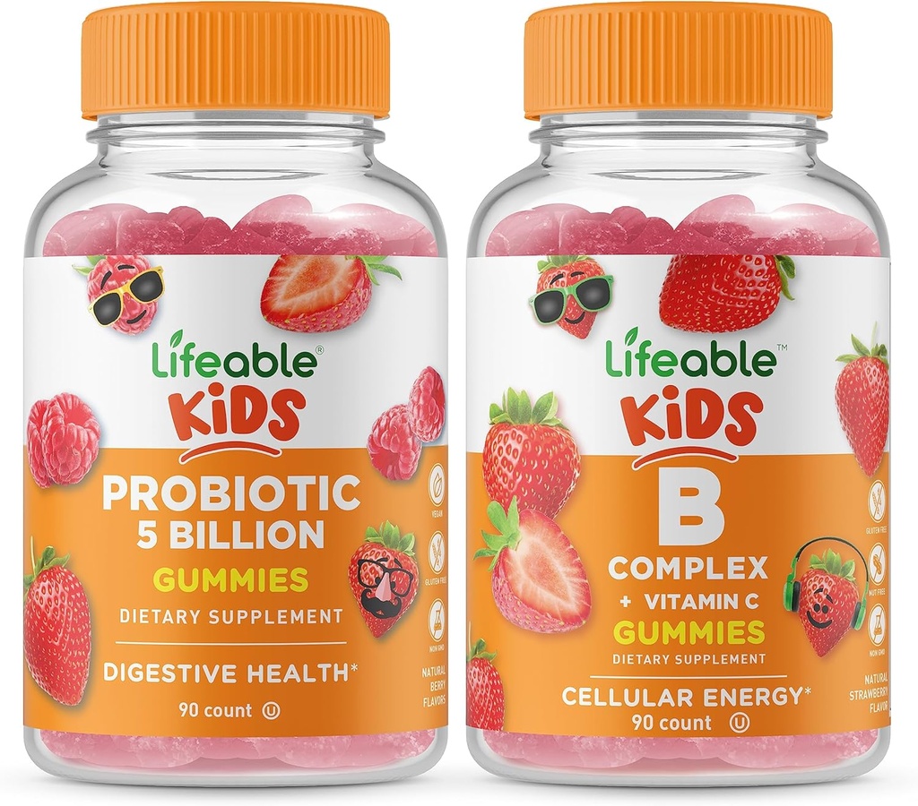 Lifeable Probiyotiks 5 Milyar Çocuk + B Complex Kids, Gummies Sche - Great Tasting, Vitamin Supplement, Gluten Free, GMO Free, Chewable Gummy