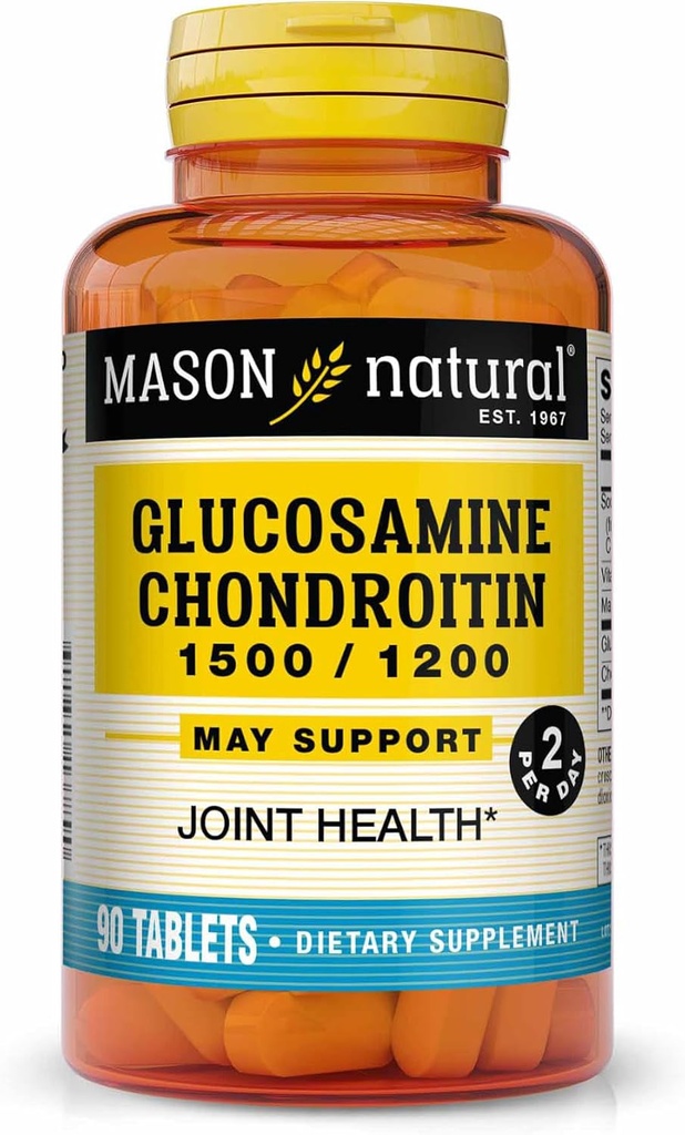 MASON NATURAL Glucosamine Chondroitin 1500/1200 2 Günlük C vitamini ile Destek - Ortak Sağlık, Geliştirilmiş Flexability ve Mobility*, 90 Capsules
