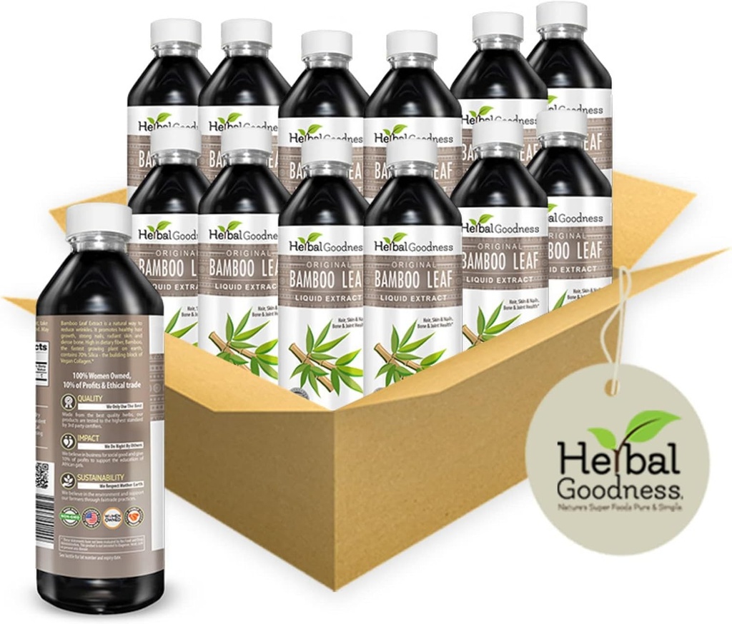 Bamboo Leaf Extract Liquid 12oz - Harness The Power of Nature for Skinand Hair Health - Πλούσιο σε Silica για ισχυρότερα νύχια, οργανικά, μη-GMO - Καθαρή υγρή ζωτικότητα Φυτική καλοσύνη