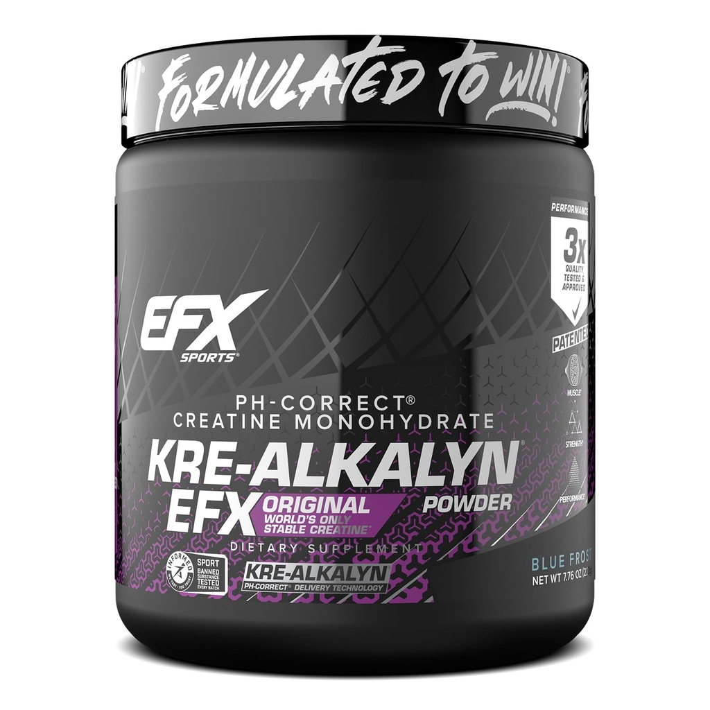 EFX Sports Kre-Alkalyn EFX Toz | pH Doğru Kreatine Monohidrat Toz Supplement | Güçlü, Kas Büyüme ve Performans | 110 Hizmet (Mavi Frost)