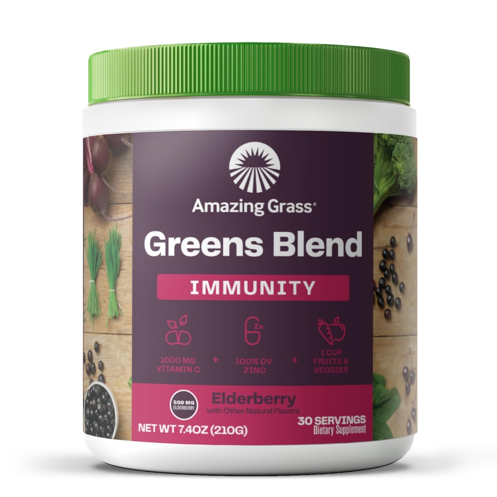 Amazing Grass Greens Immune Support için Superfood: Super Greens Toz Smoothie Mix with Organic Spirulina, Chlorella, Beet Root Toz, Digestive Enzymes & Probiyotiks, Elderberry, 30 Hizmetler
