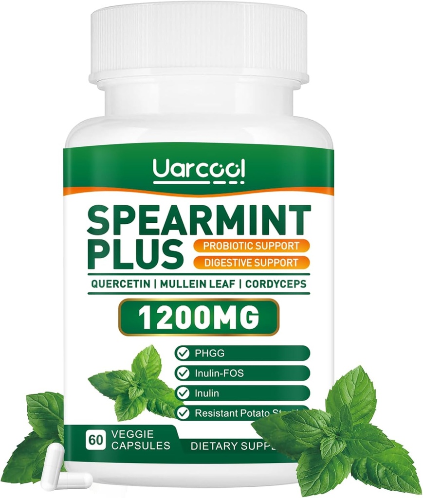 Spearmint Plus Supplement 1200 mg - Digestive, Skin ve Stomach Health için, Alternatif Spearmint Tea- USA Made & Tested - 60 Softgels