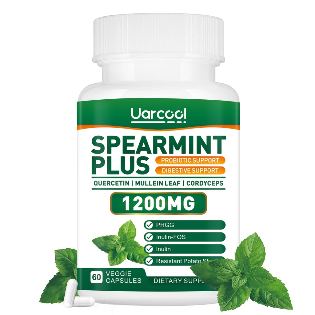 Spearmint Plus Supplement 1200 mg - Digestive, Skin ve Stomach Health için, Alternatif Spearmint Tea- USA Made & Tested - 60 Softgels