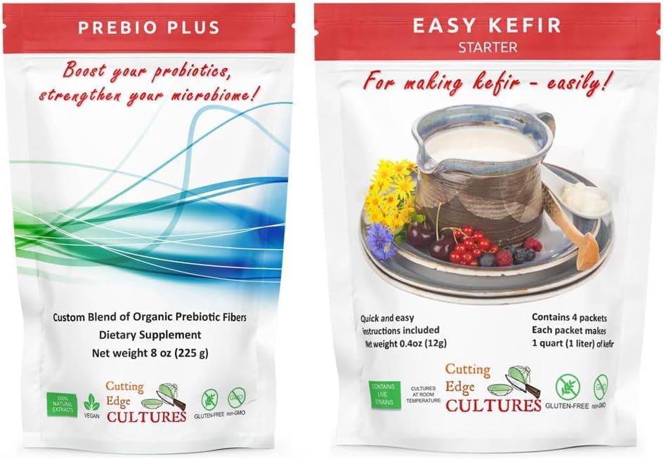 Kesme Edge Cultures Prebio Plus + Kefir Start Culture Prebiyotik Fiber Toz En İyi Organik Prebiyotik Fiber Diyetsel Supplement (1 Prebio Plus + 1 Kefir 20g)