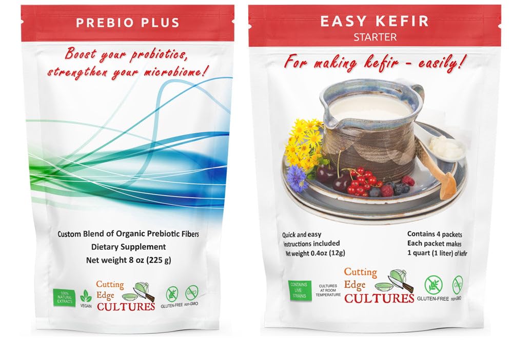 Kesme Edge Cultures Prebio Plus + Kefir Start Culture Prebiyotik Fiber Toz En İyi Organik Prebiyotik Fiber Diyetsel Supplement (1 Prebio Plus + 1 Kefir 20g)