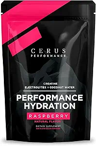 Cerus Performance - Performance Hydration Electrolyte Powder – Raspberry Flavor, 5g Creatine Monohydrate, 500mg Coconut Water Powder – Υποστηρίζει την αντοχή, την αποκατάσταση των μυών & Keto 30 εξυπηρετεί