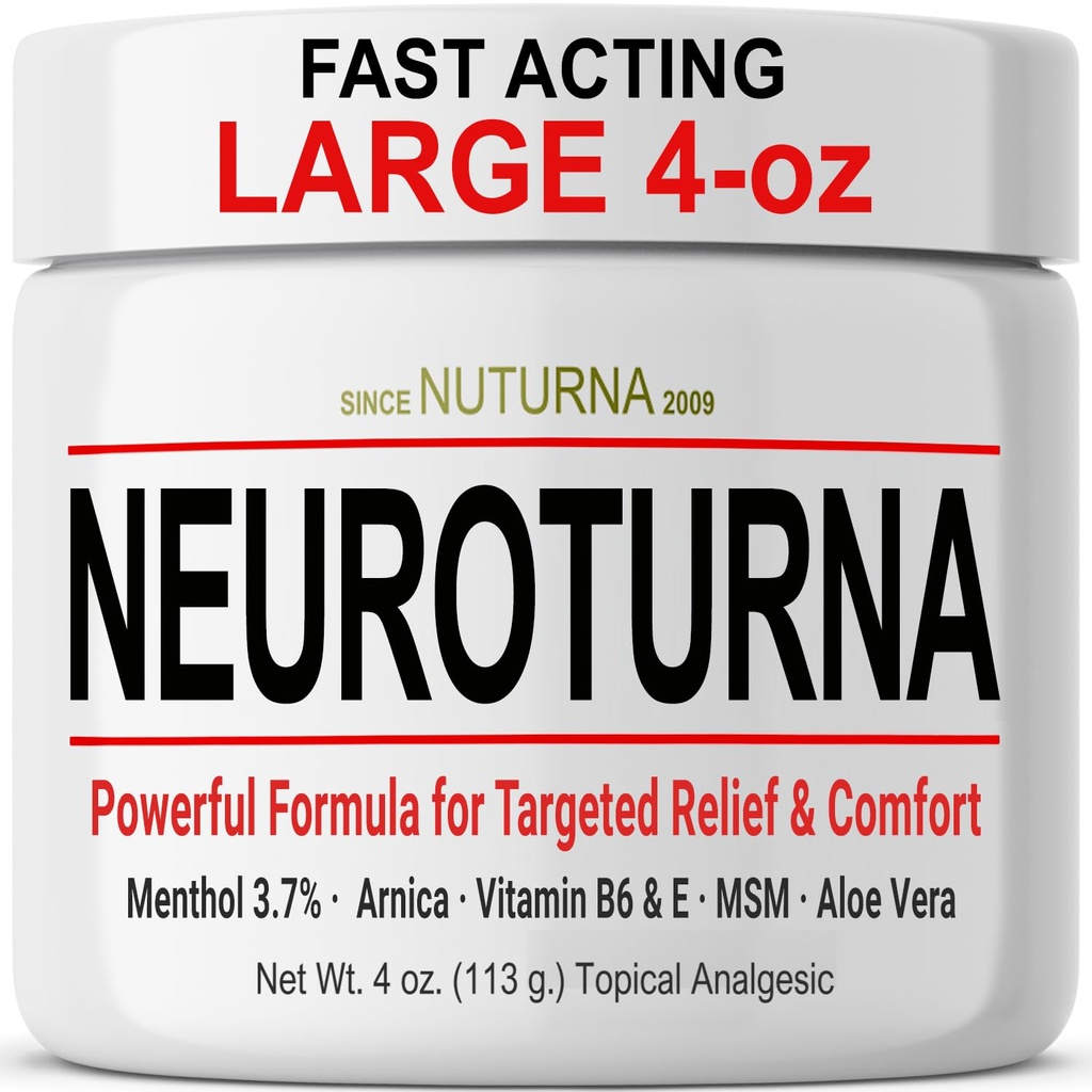 Neuropati Nerve Relief Cream - Foot Hands Legs Toes Back - Ultra Strength Menthol Arnica Aloe Vera MSM, Soothing Natural Nerve Comfort Relief, Paraben-Free 4 Oz
