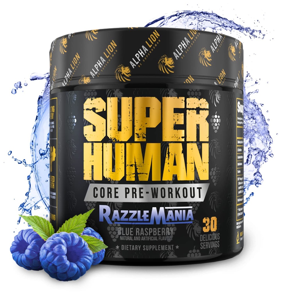 ALPHA LION Core Pre Workout w/Createine for Performance, Beta Alanine for Muscle, Powder, L-Citrulline for Pump & Tri-Source Caffeine for Continental Energy (30 Servings, Blue Raspberry Flavor)