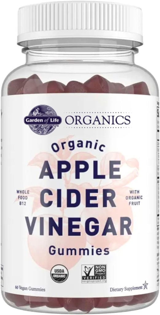 Life Apple Cider Vinegar Gummies USDA Organik ACV Gummy Vitaminleri Gerçek Meyve Şer, Tüm Gıda B12 - Vegan, Gluten Free, Non-GMO, Kosher - 60 Gummie