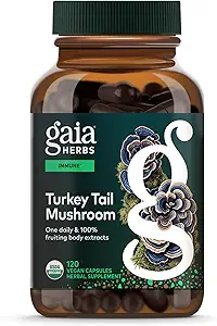 Gaia Herbs Türkiye Tail Mushroom - Immune Support Supplement to help maintain Liver Health - Organik Türkiye Tail Mushroom Meyvesi - 120 Vegan Capsules