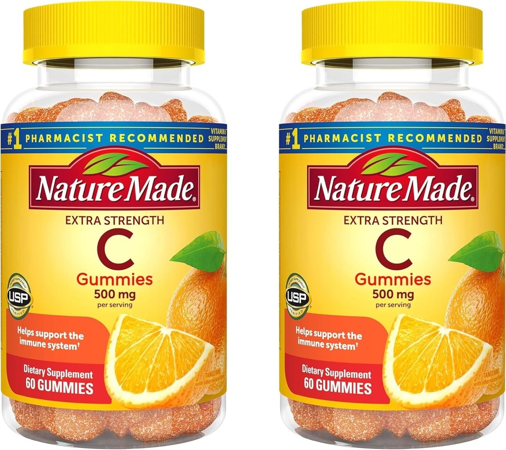 Nature Made Extra Strength Dosage Vitamin C 500 mg per Service, Dietary Supplement for Immune Support, 60 Gummies, 30 Day Supply (Pack of 2)
