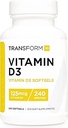 TransformHQ Vitamin D3 5000 IU (125mcg) 240 Softgels - Vitamin D Supplement, Gluten Free, Non-GMO