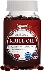 Spoonful Mini Krill Oil, 375 mg 130 Hizmet, Omen ve Seniors için Kolay, Omega-3 DHA EPA Astaxanthin ve Essential Phospholipids, ABD'de Made in USA