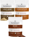 Real Mushrooms Peak Performance Bundle - Lion's Mane + Reishi + Cordyceps-M Πιστοποιημένες οργανικές σκόνες για ζωτικότητα, ανοσία & μακροζωία