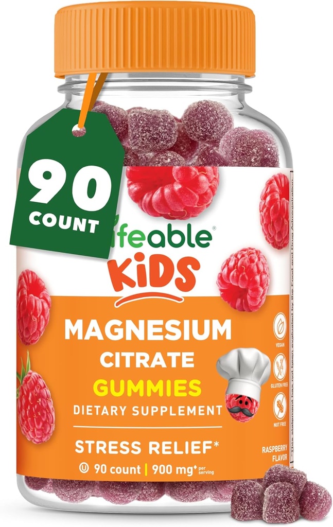 Çocuklar için Yaşamlanabilir | 900 mg Magnezyum Citrate | Great Tasting Kids Magnezyum Supplement | Gluten Free Muscle Support and Stress Relief Chewable | 90 Gummies