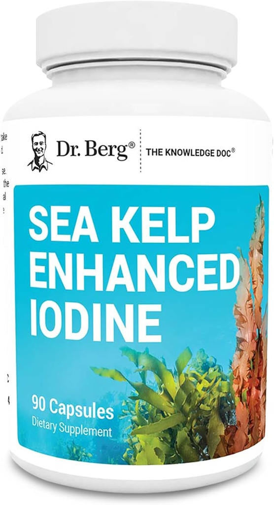 Dr. Berg Sea Kelp Enhanced Iodine - 200 mcg of Premium Iodine - Seaweed Blend Includes Klamath Blue-Green Algae & Sea Kelp - 90 Capsules