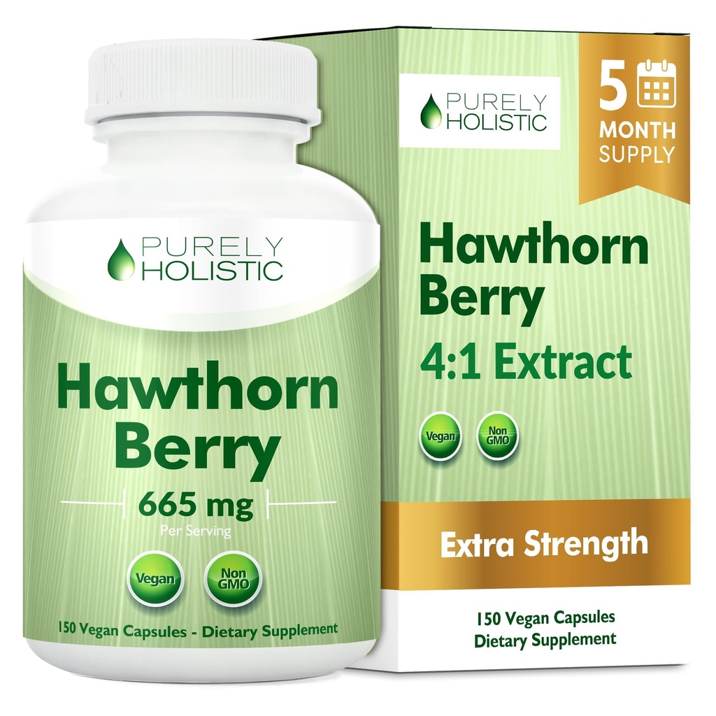 Safly Holistic Hawthorn Berry - 150 Vegan Capsules - 5 Ay Supply - High Strength 4:1 Extract - Non-GMO Hawthorne Supplement - Supports Cardiovascular & Digestive Health