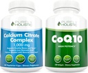 Συγκρότημα κιτρικού ασβεστίου 1000mg + CoQ10 100mg - 365 Κάψουλες Vegan + 240 Softgels Bundle - Χωρίς Βιταμίνη D - Made in USA