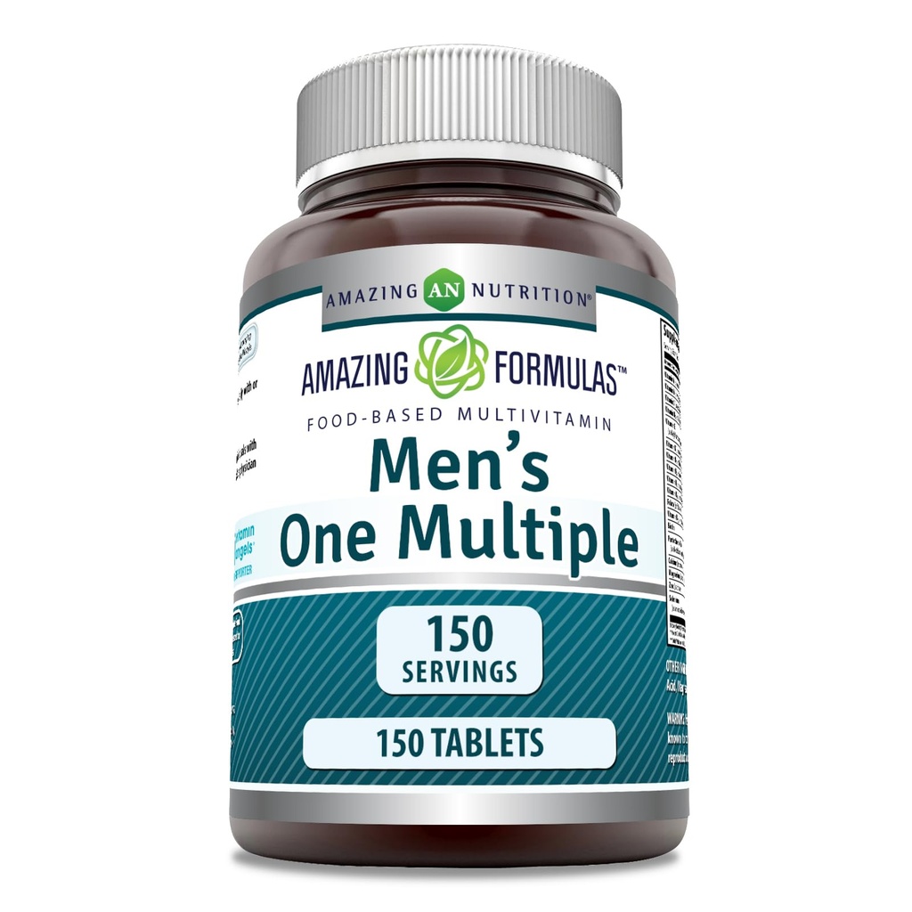 Amazing Formulas Men's One Multivitamin Supplement | Yiyecek bazlı | 150 Tablet | Mükemmel Vitaminler, Mineraller & Probiyotikler | Non-GMO | Gluten-Free | Made in USA