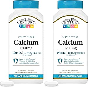 21st Century Calcium Plus D3 Liquid Filled Softgel, 1200 mg, 90 Count (Pack of 2)