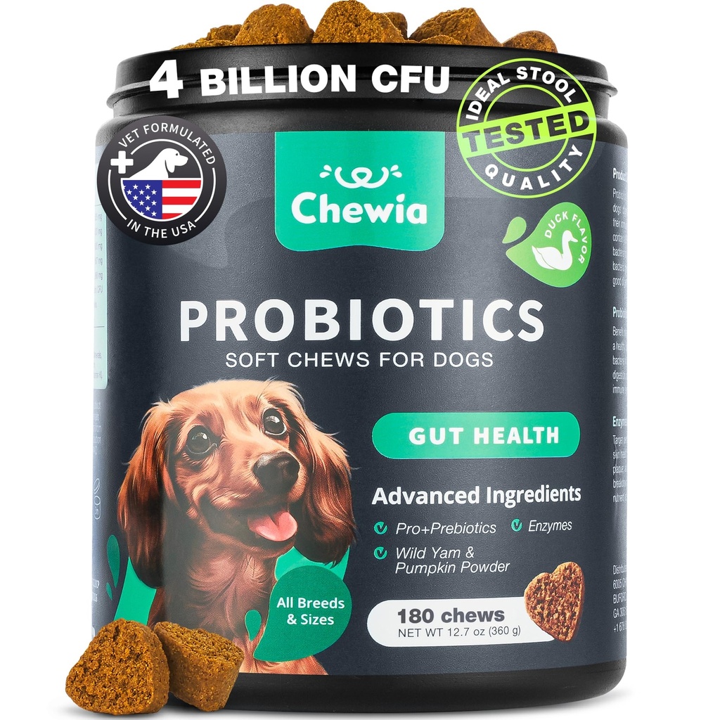 Köpekler için Probiyotikler Gut Health, Digestion, Immunity, Yeast Balance, Itchy Skin, Allergies Support - Dog Probiyotik Chews with Digestive Enzymes for Gut Flora- Soft Treats with Riley and Yeast Toz