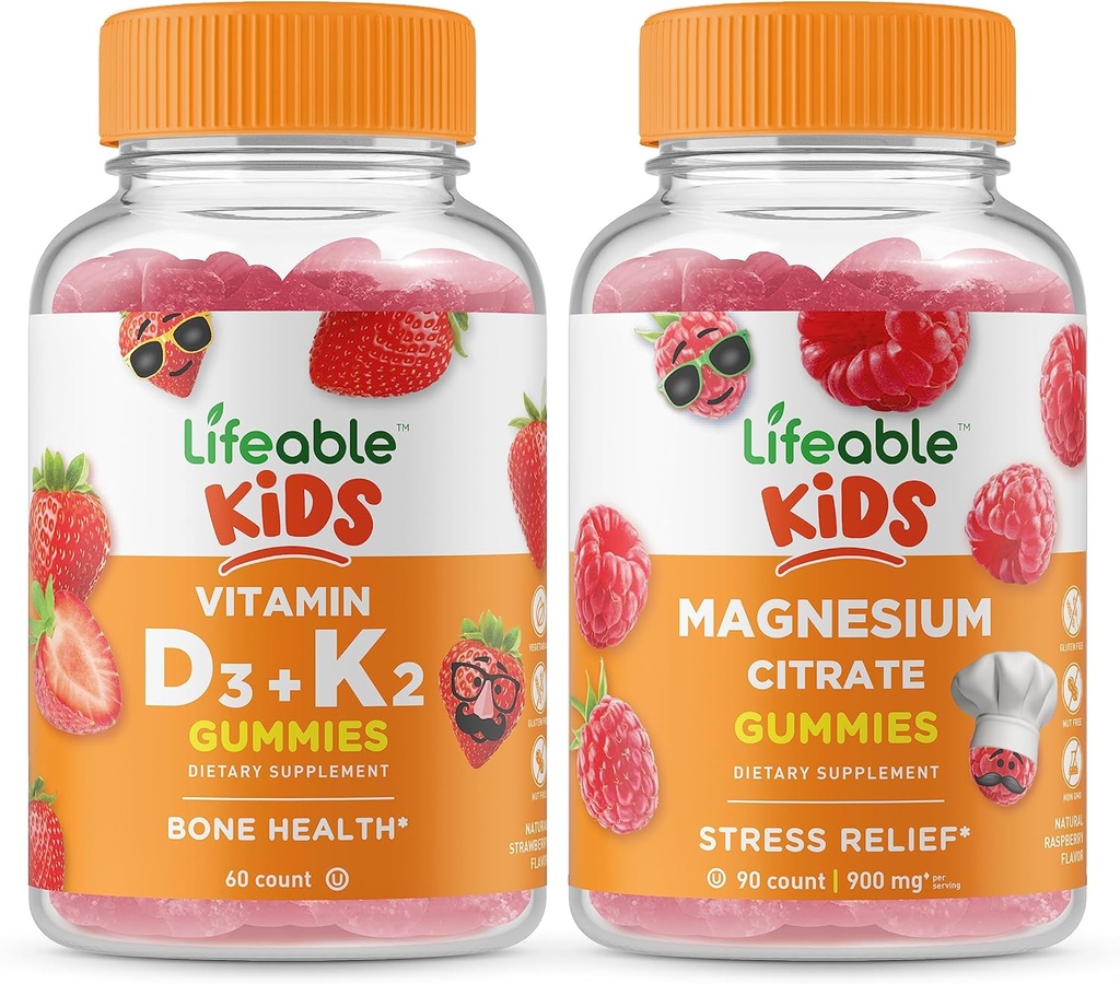 Lifeable Vitamin D3 + Vitamin K2 Çocuklar + Magnezyum Çocuklar, Gummies Sche - Great Tasting, Vitamin Supplement, Gluten Free, GMO Free, Chewable Gummy