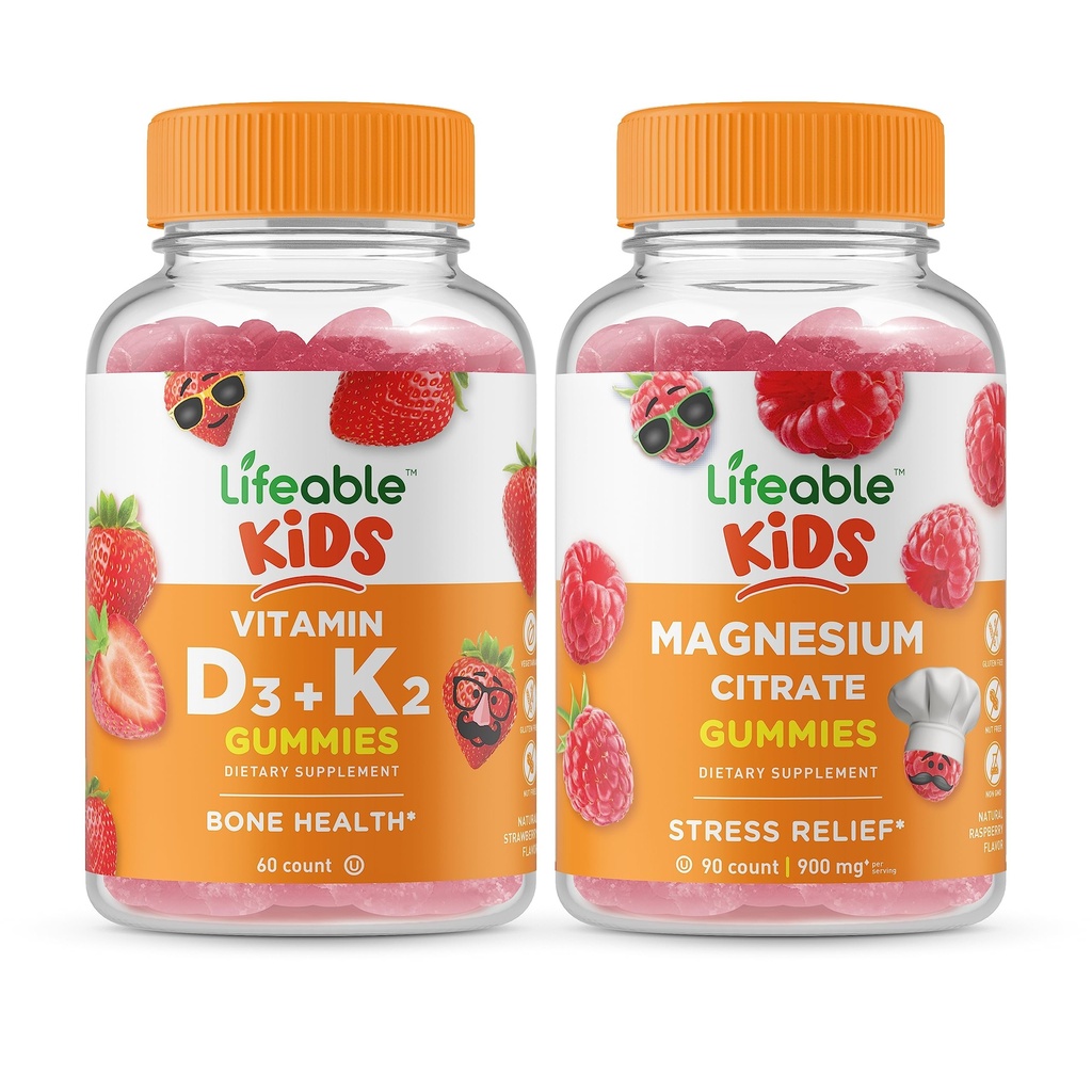 Lifeable Vitamin D3 + Vitamin K2 Çocuklar + Magnezyum Çocuklar, Gummies Sche - Great Tasting, Vitamin Supplement, Gluten Free, GMO Free, Chewable Gummy