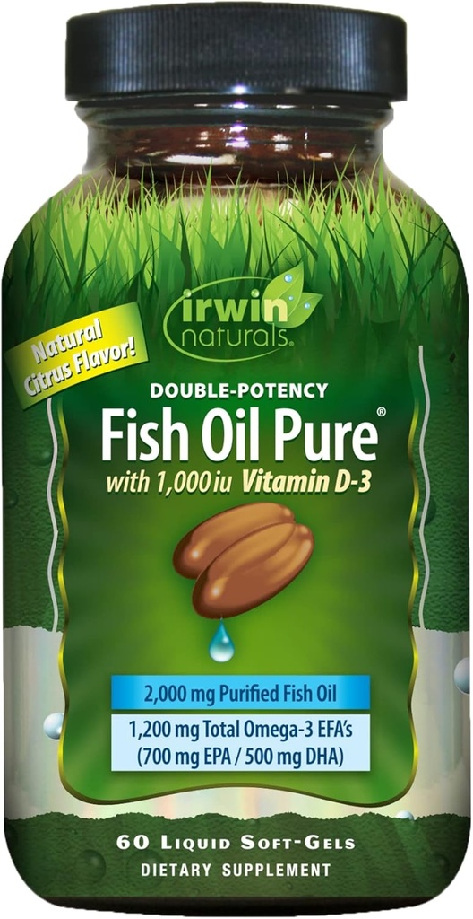 Ψάρια διπλής ισχύος Καθαρό από Irwin Naturals, Εσπεριδοειδή Γεύση με βιταμίνη D-3, 60 Liquid Soft-Gels