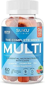 SUKU Men's Daily Multivitamin Gummies – Βιταμίνες A, B12, C, D3, E, Zinc, CoQ10 & Lycope – Prostate, Heart & Immune Support – Χωρίς ζάχαρη, Vegan, Mixed Fruit Fusion – 60 Count