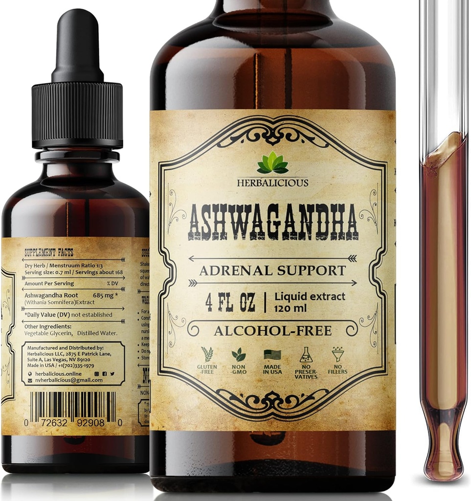 Ashwagandha Supplements – Organik Withania Somnifera Root Extract Liquid Drops – Doğal Stres Yardımı, Moodfun, Sleep Aid & Calming Support – Non-GMO, Vegan Formula – 4 f oznifera Root Extract