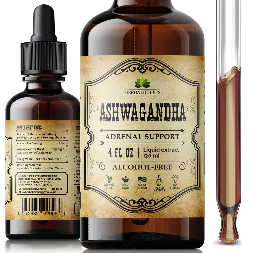 Ashwagandha Supplements – Organik Withania Somnifera Root Extract Liquid Drops – Doğal Stres Yardımı, Moodfun, Sleep Aid & Calming Support – Non-GMO, Vegan Formula – 4 f oznifera Root Extract