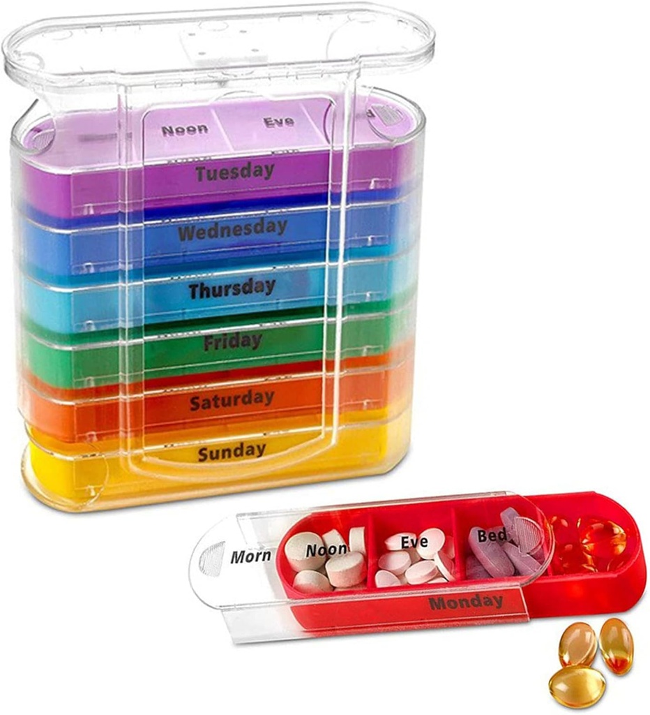 ABSOK Weekly Stackable Pill Organizer,4 Times A Day Pill Organizer Box Morning, Noon, Evening ve Bedtime,7 Stackable Karşılaştırmalar