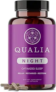 Qualia Night Sleep Aid | Non-Habit Form | Science-Backed Supplement for Deep Renoing Sleep | Melatonin-Free, Vegan, Non-GMO, Gluten-Free 80 Count | (1 Ay Supply)