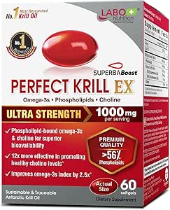 LABO Nutrition Perfect Krill EX, 1000mg Έλαιο κριλ Ανταρκτικής Omega 3 EPA DHA, Υψηλότερα φωσφολιπίδια (πάνω από 56%) με Χολίνη, Ασταξανθίνη 